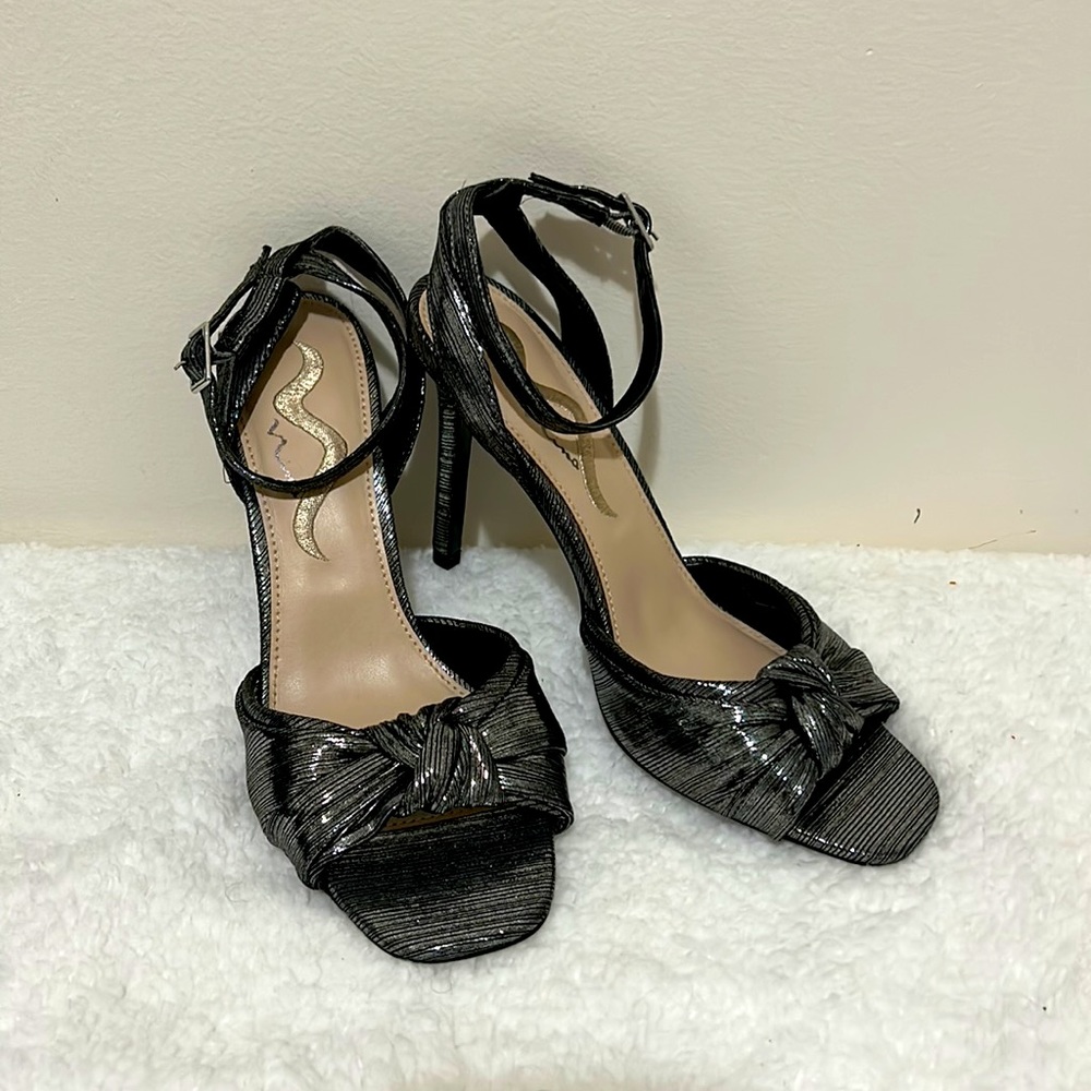 NINA Silver Open Toe Stilettos